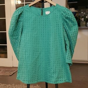 A New Day teal blue eyelet blouse. Size M NWT